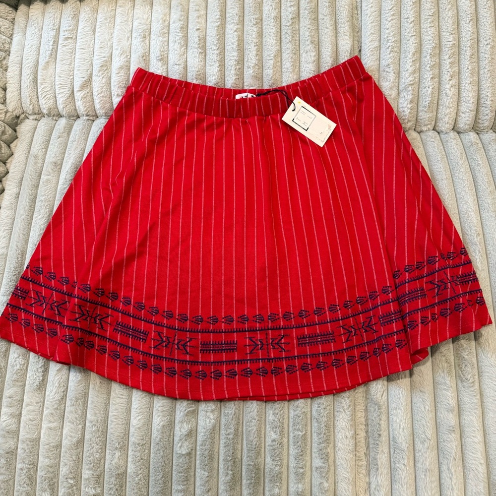 THML Red Embroidered Circle Skirt